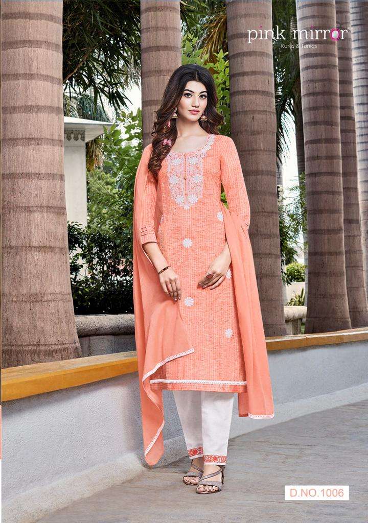 Pink Mirror Launch Bloom Viscose With Embroidery Work Readymade Fancy Long Straight Kurtis