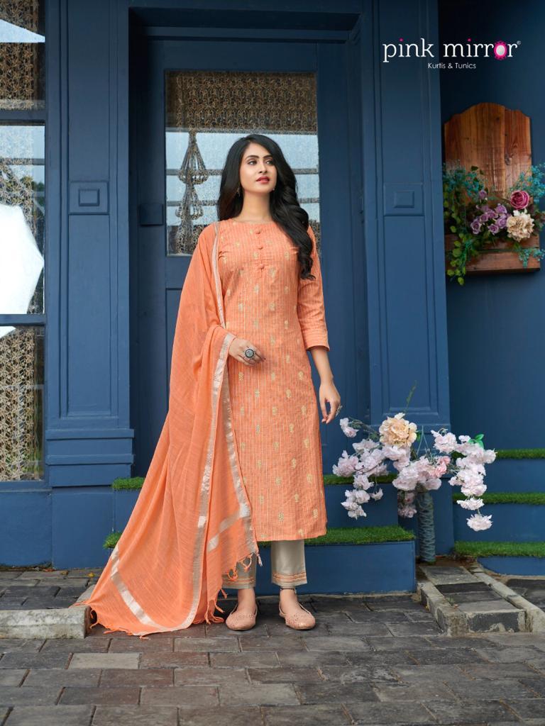 Pink Mirror Launch Mint Viscose Lurex With Fancy Printed Exclusive Readymade Casual Wear Kurtis