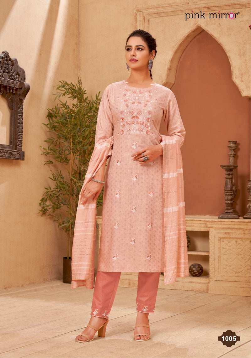 Pink Mirror Portrait Viscose With Embroidery Work Kurti