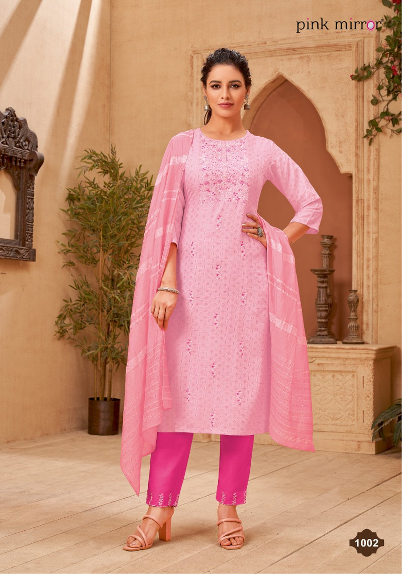 Pink Mirror Portrait Viscose With Embroidery Work Kurti