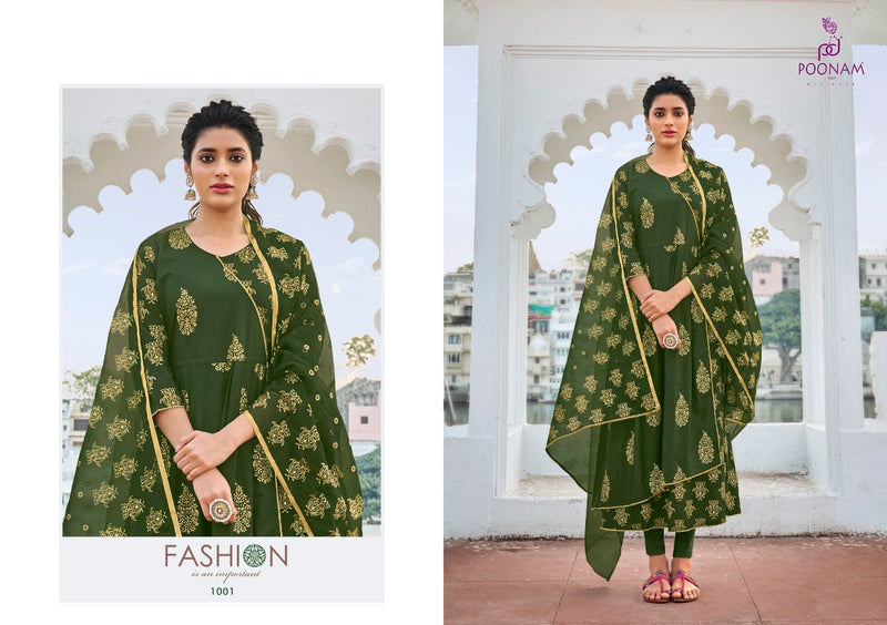 Poonam Designer Anika Malai Cotton Gown Foil Print Work Kurti Collection