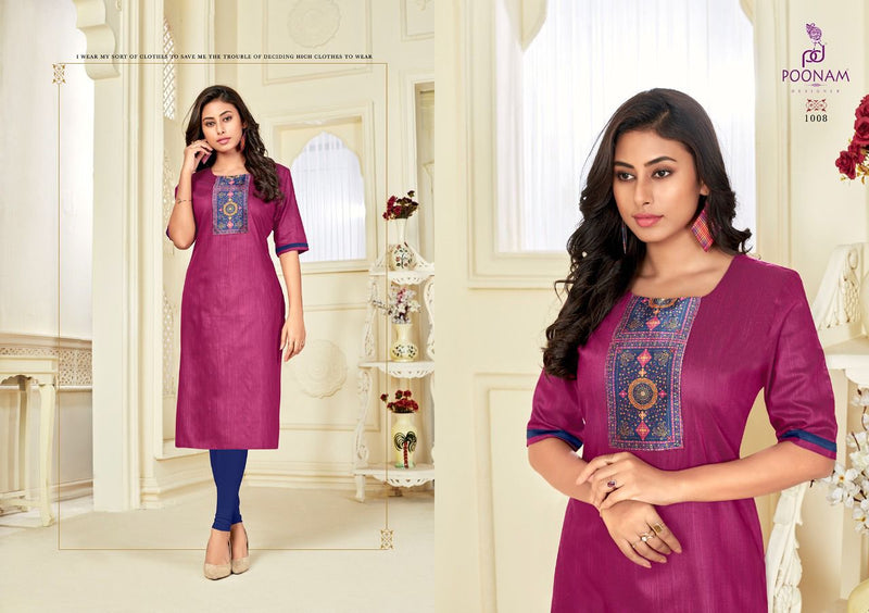 Poonam Designer Glory Slub Silk Digital Print Casual Wear Kurti Collection