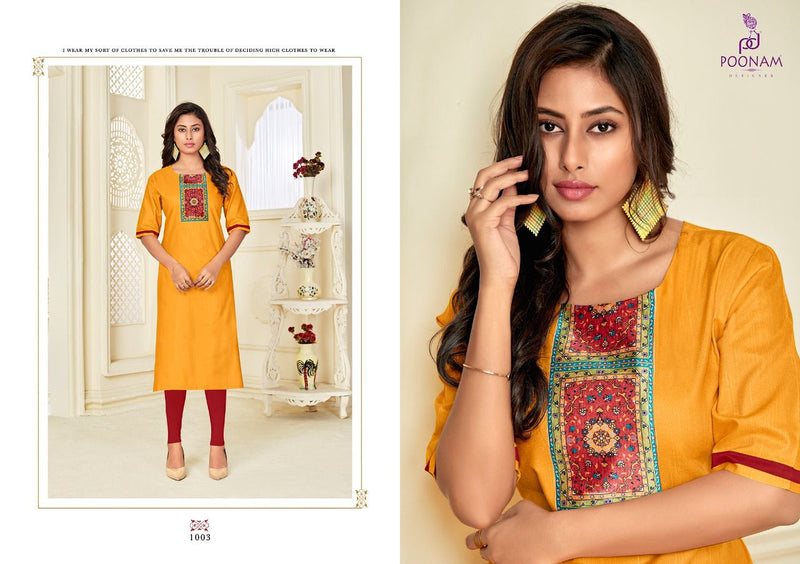 Poonam Designer Glory Slub Silk Digital Print Casual Wear Kurti Collection