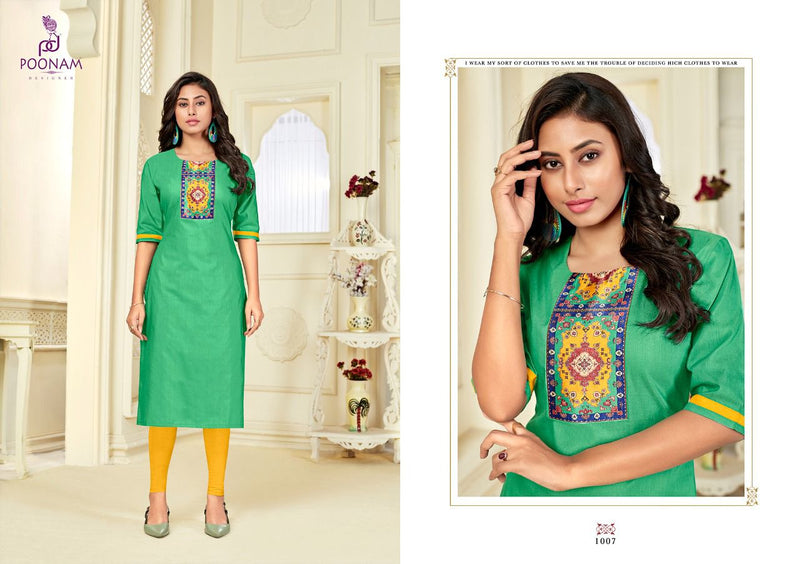 Poonam Designer Glory Slub Silk Digital Print Casual Wear Kurti Collection