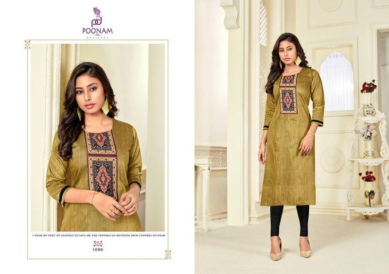 Poonam Designer Glory Slub Silk Digital Print Casual Wear Kurti Collection