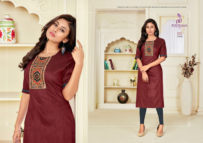 Poonam Designer Glory Slub Silk Digital Print Casual Wear Kurti Collection