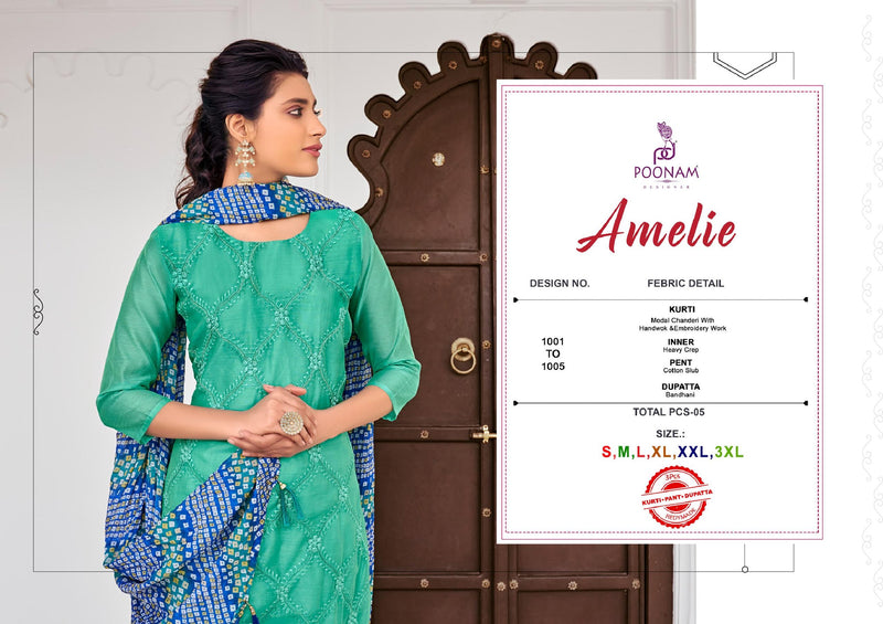 Poonam Designer Launch Amelie Modal Chanderi Withh Heavy Embroidery Work And Handwork Party Wear Kurti With Bottom