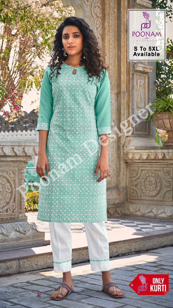 Poonam Designer Launch Prisha Cotton Slub With Sequance Embroidery Work Exclusive Designer Casual Wear Kurtis