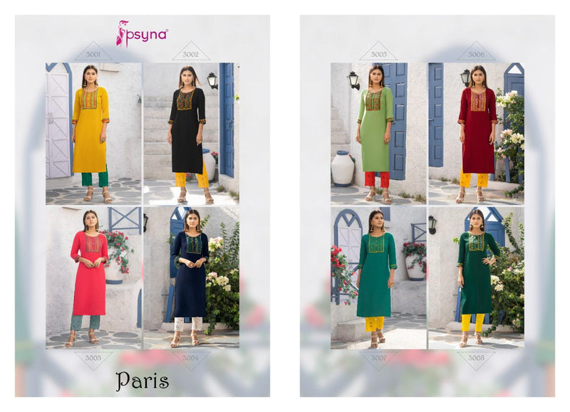 Psyna Launch Paris Vol 3 Rayon Slub With Embroidery Work Long Straight Casual Wear Fancy Kurti