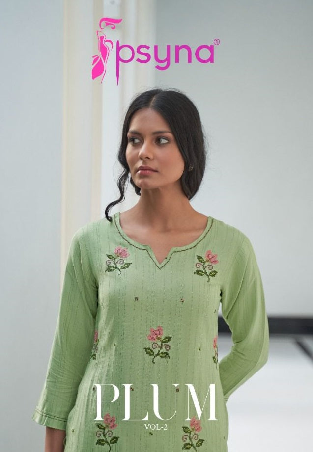 Psyna Plum Vol 2 Pure Rayon Casual Wear Embroidered Kurti