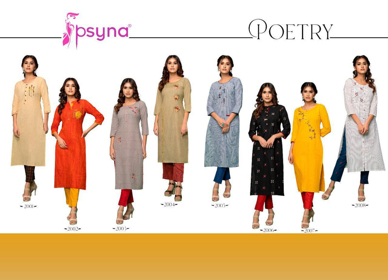 Psyna Poetry Vol 2 Cotton Fancy Kurti With Pants