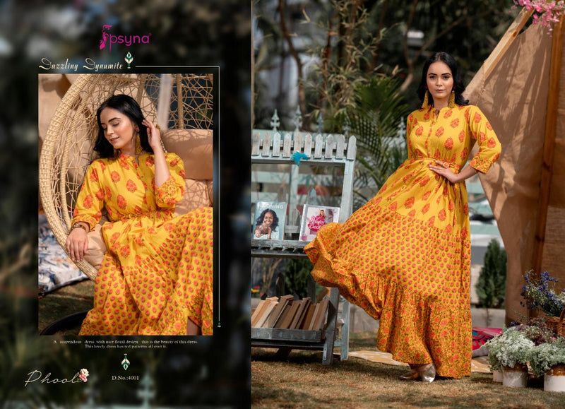 Psyna Presents Phool Vol 4 Cotton Cambric Fancy Printed Gown Style Long Readymade Regular Wear Kurtis