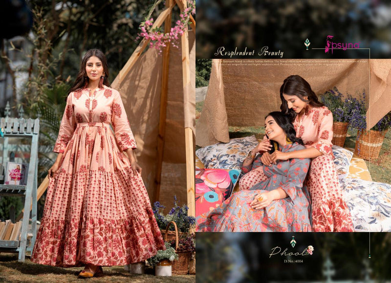 Psyna Presents Phool Vol 4 Cotton Cambric Fancy Printed Gown Style Long Readymade Regular Wear Kurtis