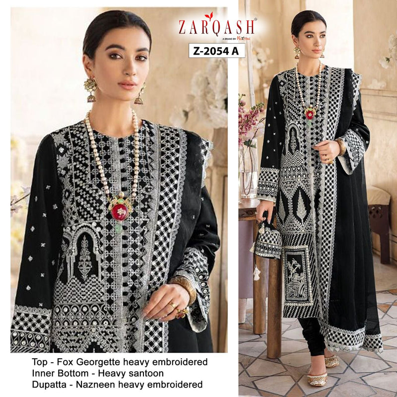 Zarqash Qalamkar 2054 Fox Georgette Pakistani Style Wedding Wear Designer Salwar Kameez