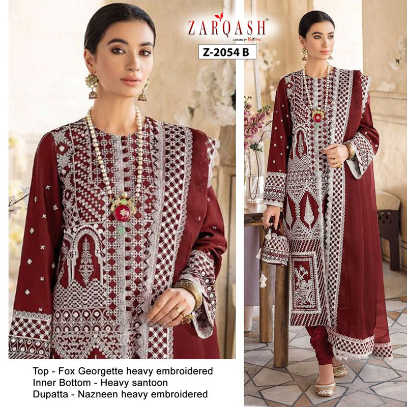 Zarqash Qalamkar 2054 Fox Georgette Pakistani Style Wedding Wear Designer Salwar Kameez