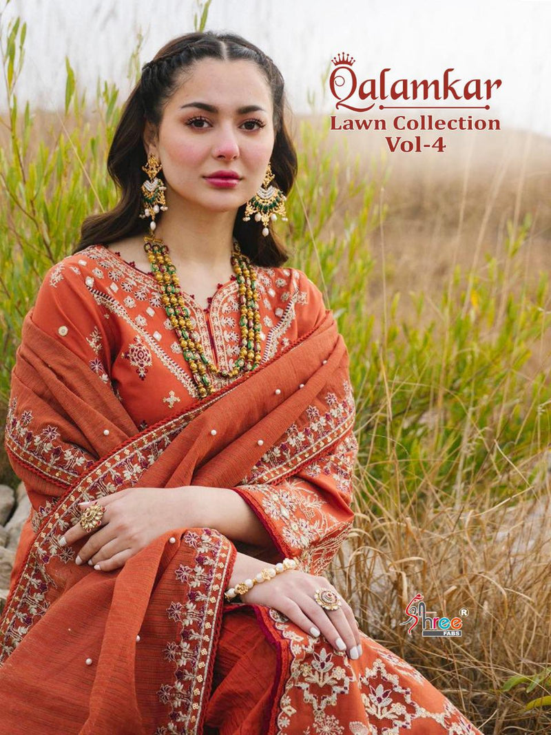 Shree Fabs Qalamkar Lawn Collection Vol 4 Lawn Cotton Designer Pakistani Style Embroidered Party Wear Salwar Suits