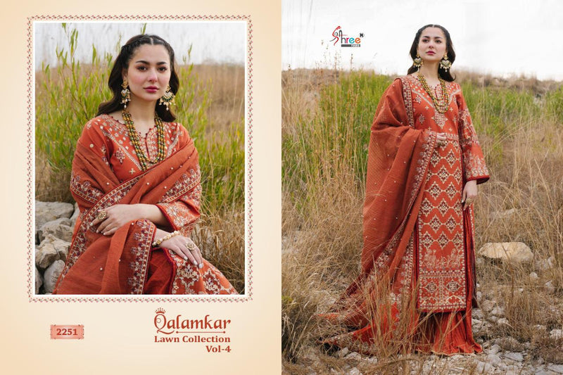 Shree Fabs Qalamkar Lawn Collection Vol 4 Lawn Cotton Designer Pakistani Style Embroidered Party Wear Salwar Suits
