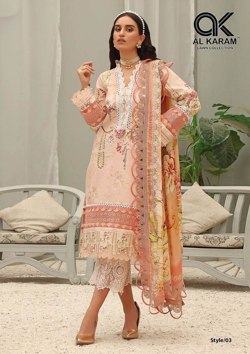 Al Karam Queens Court Cambric Cotton With Printed Work Stylish Designer Casual Look Salwar Kameez
