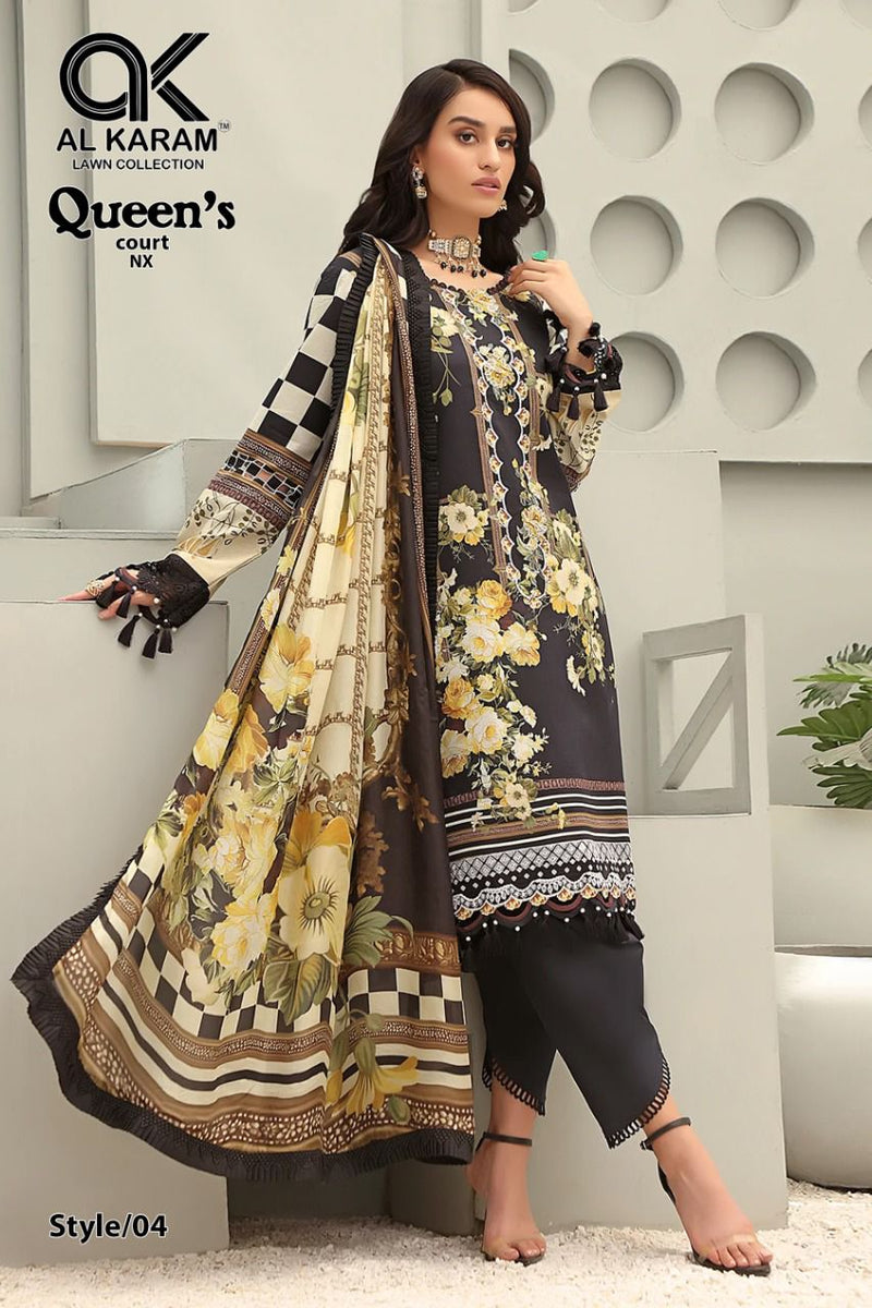 Al Karam Queens Court Nx Pure Cotton With Fancy Work Stylish Designer Pakistani Salwar Kameez