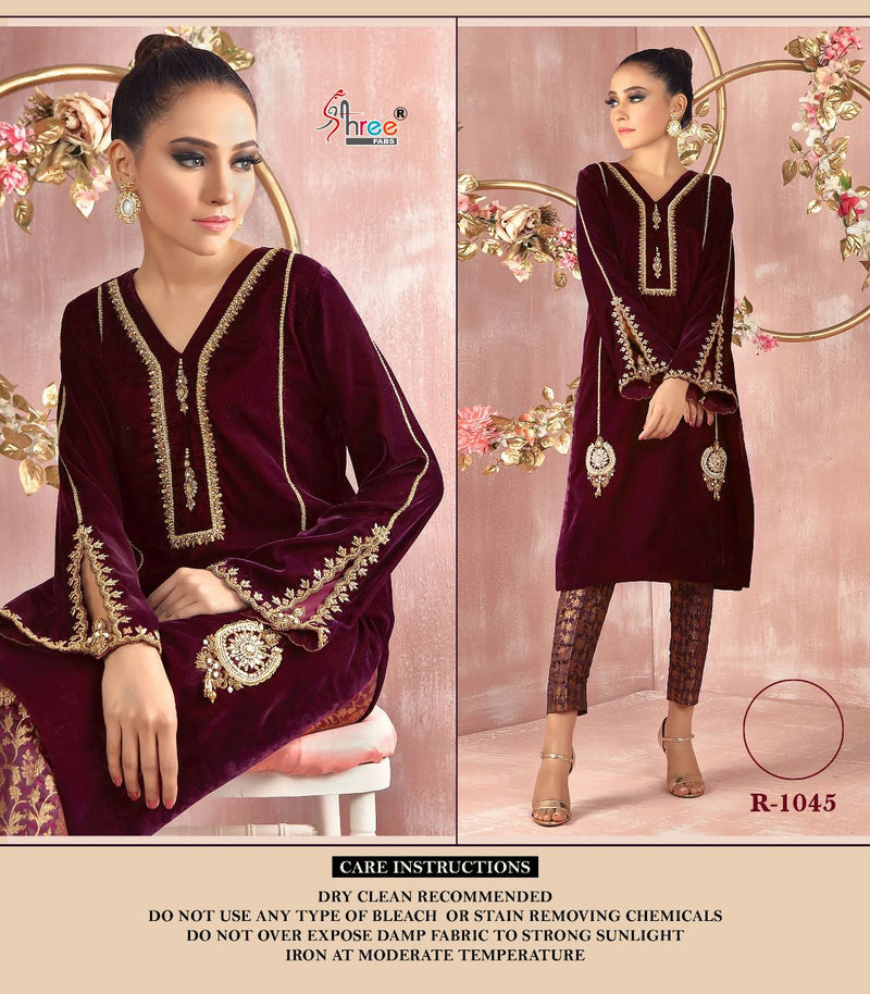 Shree Fabs Dno R 1045 Velvet With Heavy Embroidery Work Stylish Designer Party Wear Pret Kurti