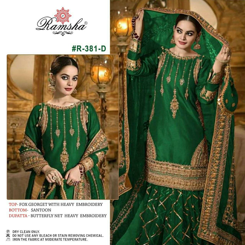 Ramsha Fashion R 381 Georgette Wedding Wear Sharara  Style Salwar Kameez With Heavy Embroidery Work