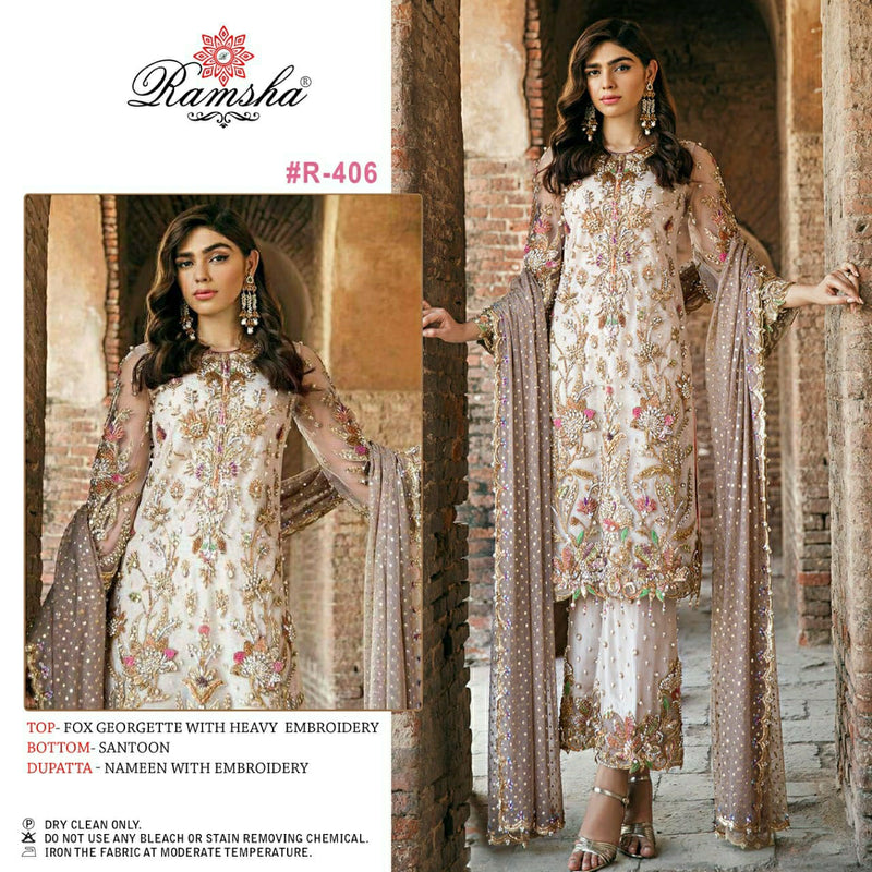 Ramsha R 406 Georgette With Heavy Embroidery Wedding Wear Designer  Salwar Kameez