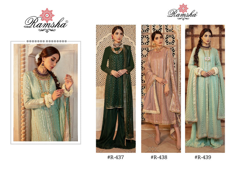 Ramsha R 437 To 439 Series Pakistani Style Embroidered Party Wear Salwar Suits