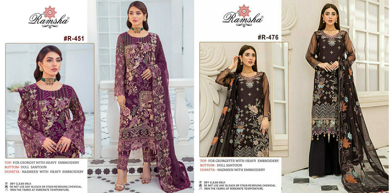 Ramsha R 451 And R 476 Georgette Embroidered Pakistani Style Wedding Wear Salwar Suits
