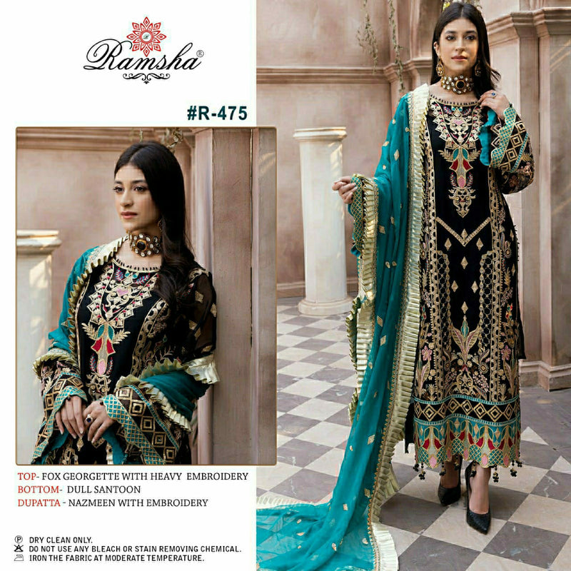 Ramsha R 475 Georgette Embroidered Designer Pakistani Style Wedding Wear Salwar Suits