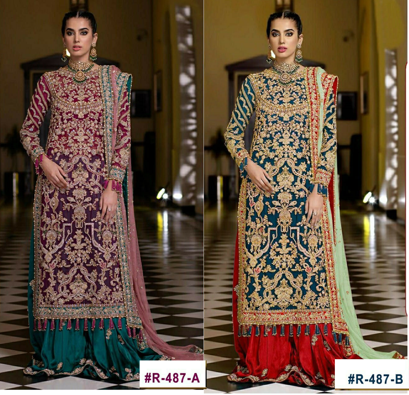 Ramsha R 487 Net With Heavy Embroidery Pakistani Style Wedding Wear Salwar Suits