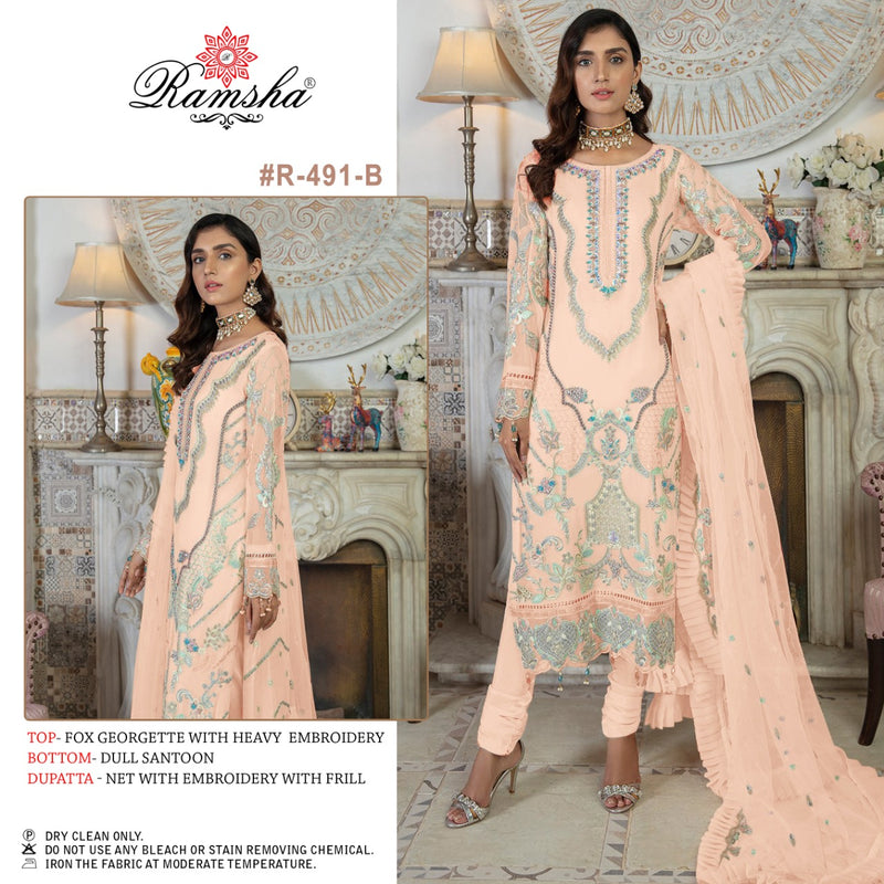 Ramsha R 491 B Georgette With Heavy Embroidery Work Stylish Designer Pakistani Party Wear Salwar Kameez