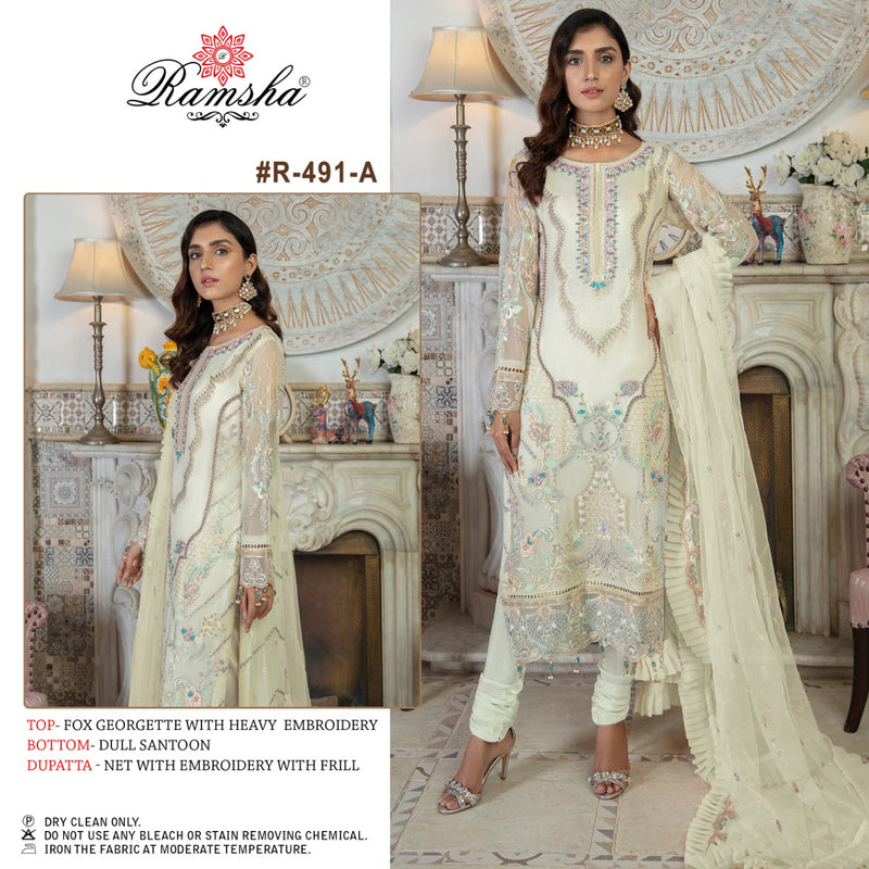 Ramsha R 491 A Georgette With Heavy Embroidery Work Stylish Designer Pakistani Party Wear Salwar Kameez