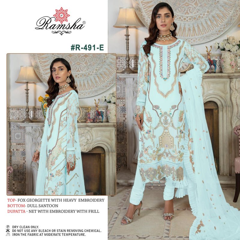 Ramsha R 491 E Georgette With Heavy Embroidery Work Stylish Designer Pakistani Party Wear Salwar Kameez
