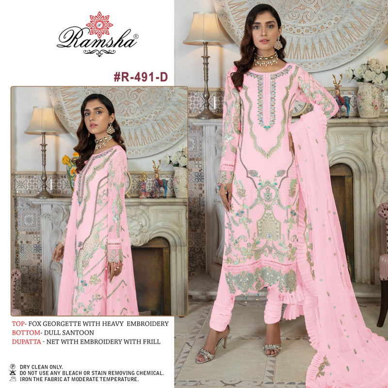 Ramsha R 491 D Georgette With Heavy Embroidery Work Stylish Designer Pakistani Party Wear Salwar Kameez