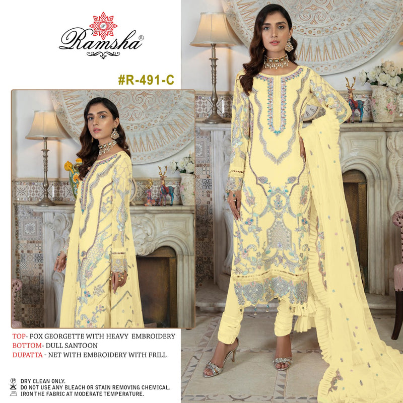 Ramsha R 491 C Georgette With Heavy Embroidery Work Stylish Designer Pakistani Party Wear Salwar Kameez