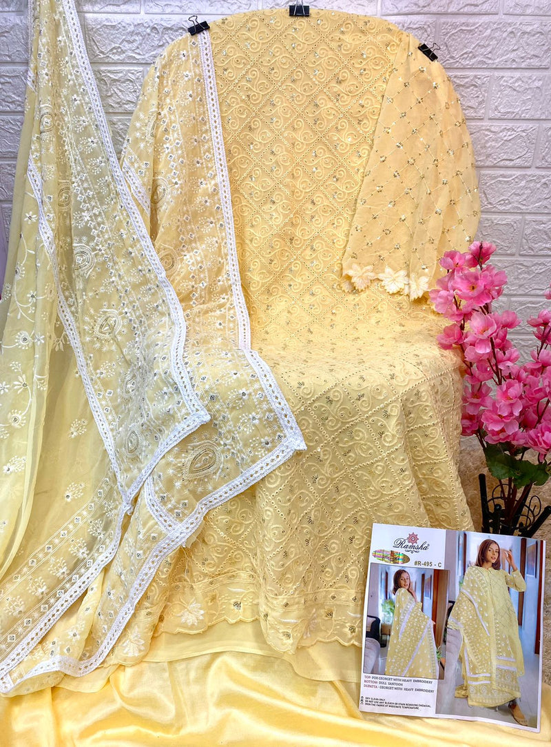 Ramsha Dno 495 C Georgette With Heavy Embroidery Work Stylish Designer Party Wear Salwar Kameez
