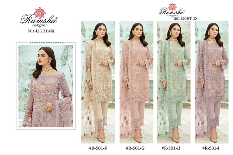 Ramsha R 501 Georgette Heavy Embroidered Designer Pakistani Style Party Wear Salwar Suits