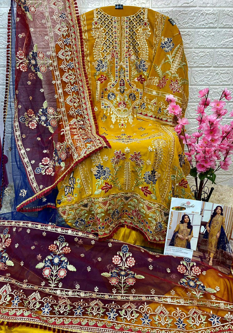 Ramsha R 537 Georgette With Heavy Embroidery Work Stylish Designer Wedding Look Salwar Kameez
