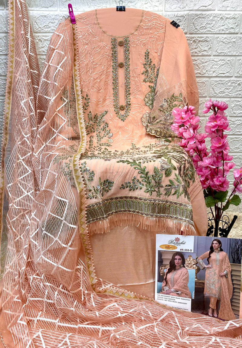 Ramsha R 552 D Georgette With Beautiful Heavy Embroidery Work Stylish Designer Pakistani Salwar Kameez
