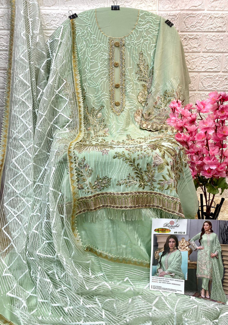 Ramsha R 552 B Georgette With Beautiful Heavy Embroidery Work Stylish Designer Pakistani Salwar Kameez