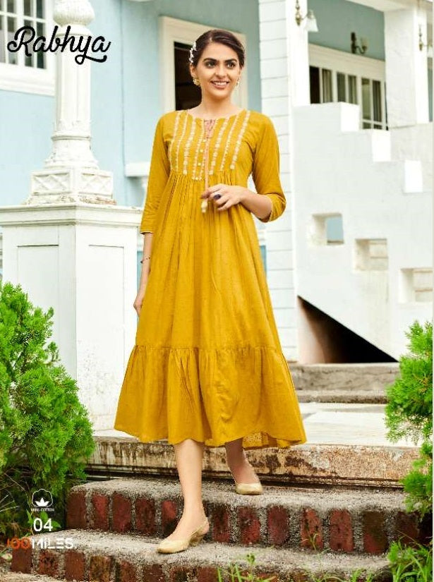 100 Miles Rabhya Cotton Stylish Designer Wear Kurti Collection