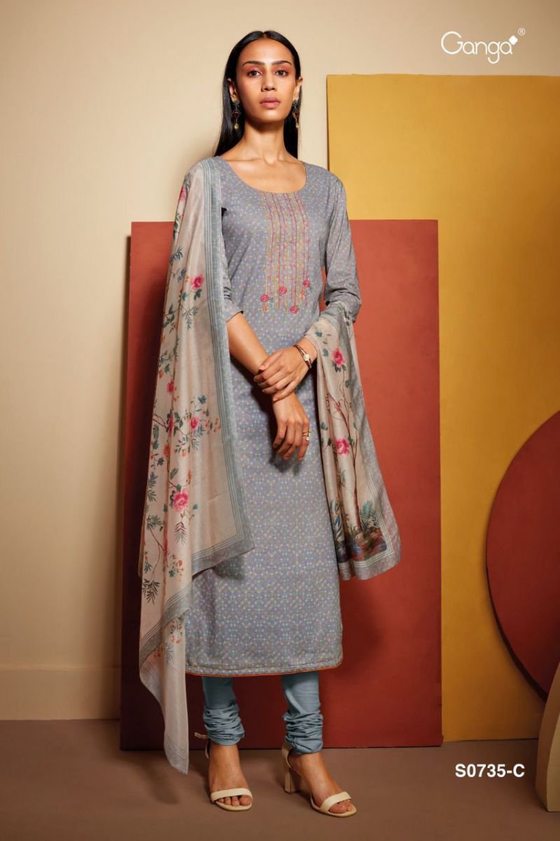 Ganga Rabta Cotton Satin Printed Exclusive Collection Of Party Wear Salwar Suits With Embroidery