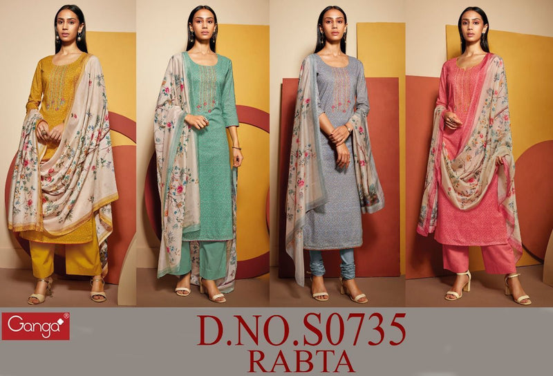 Ganga Rabta Cotton Satin Printed Exclusive Collection Of Party Wear Salwar Suits With Embroidery