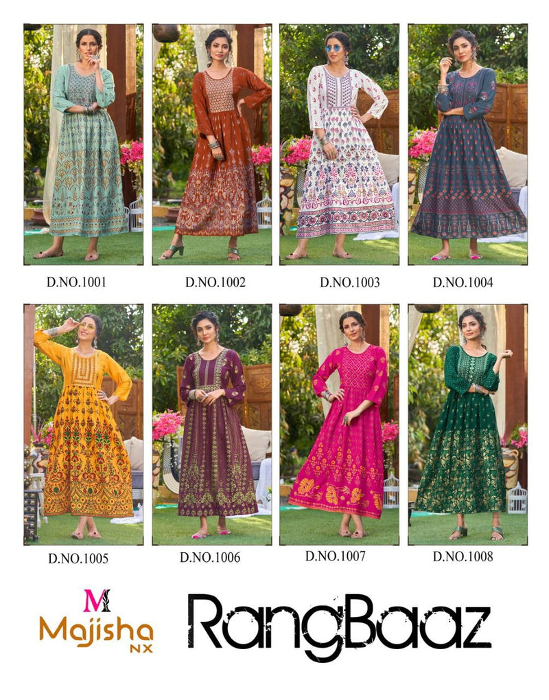 Majisha NX Rangbaz Vol 1 Rayon Foil Printed Fancy Gown Style Party Wear Kurtis