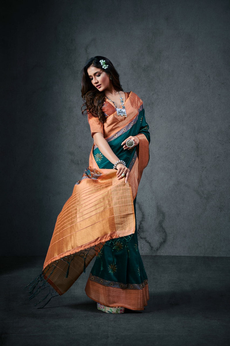 Raj Yog Ajrakh Silk Daily Soft Cotton With Lagdi Patta Designer Wear Saree