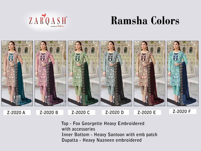 Zarqash Ramsha Colors Z 2020 Fox Georgette Heavy Salwar Kameez