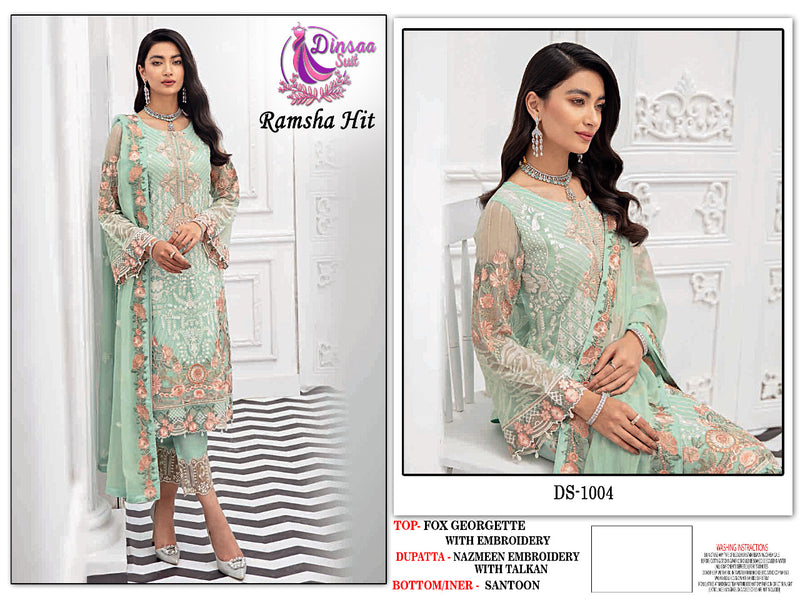 Dinsaa Suit Ramsha Hit Fox Georgette Designer Heavy Embroidered Pakistani Style Wedding Wear Salwar Suits