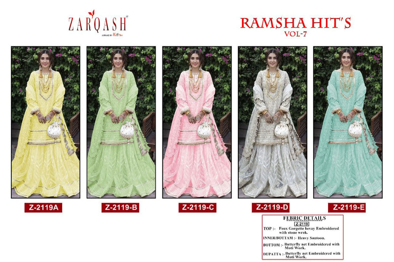 Zarqash Ramsha Hits Vol 7 Fox Georgette Embroidered Pakistani Style Wedding Wear Salwar Kameez