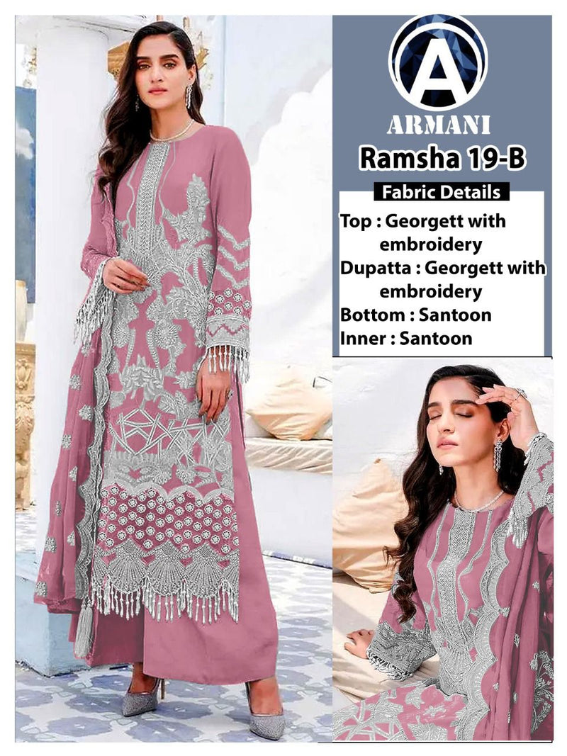 Armani Ramsha Vol 19 B Georgette With Beautiful Heavy Embroidery Work Stylish Designer Party Wear Pakistani Salwar Kameez