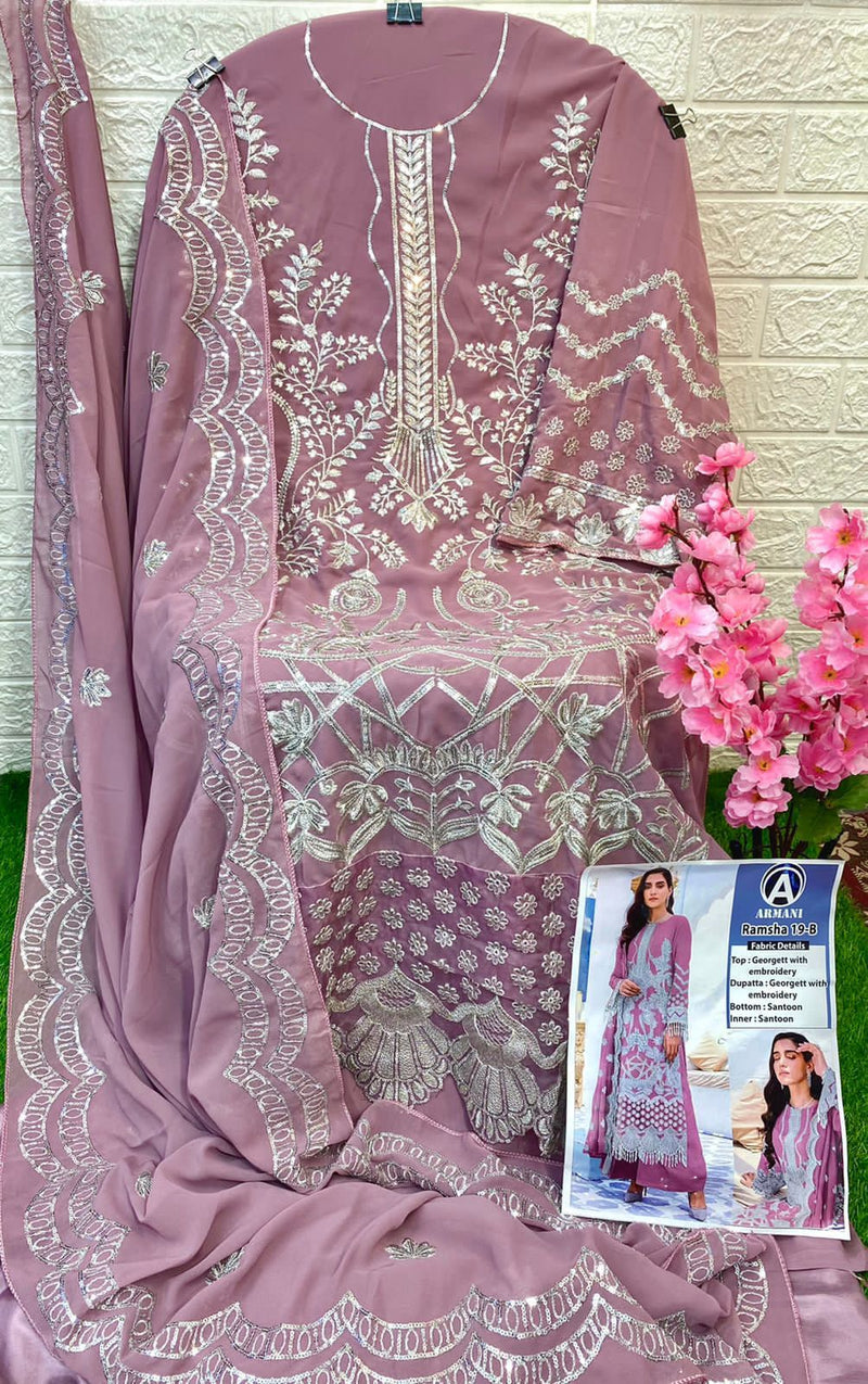 Armani Ramsha Vol 19 B Georgette With Beautiful Heavy Embroidery Work Stylish Designer Party Wear Pakistani Salwar Kameez